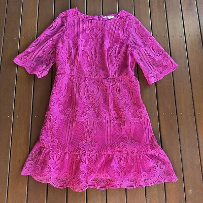 Review Size 16 Pink Lace Pencil Dress Cocktail • $80