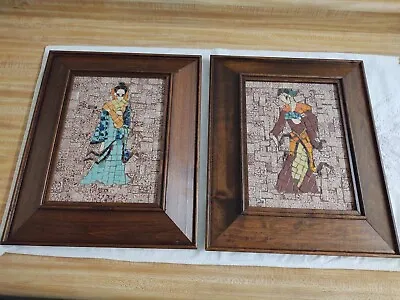 Vtg. MCM Framed Mosaic Tile Pictures Pair. Asian Man And Woman. • $325