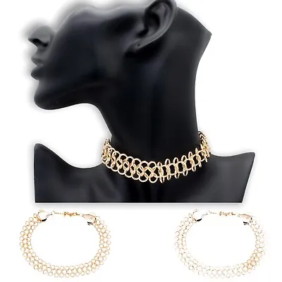 Gold Chunky Chain Choker Necklace Style Statement Link Twist Bib Boho Fashion • £4.45
