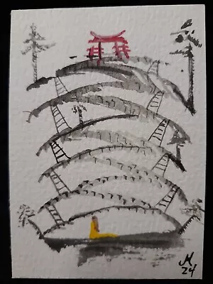 ACEO Watercolor Painting Woman Yellow Dress Climbing Artwork Miniature • $2.50