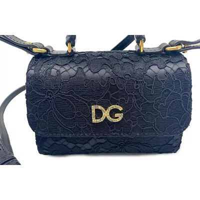 Dolce ＆ Gabbana Lace Shoulder Bag Mini Bag Gold Logo Rhinestone Navy Women Used • £373.46