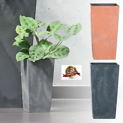 Square Tall Concrete Effect Flower Plant Pot Indoor Outdoor Garden Patio Planter • £48.95