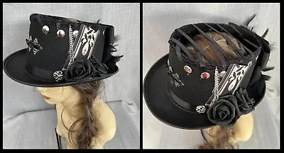 Unique OOAK Black Gothic Open Top Top Hat Feathers Corset Tarot Card 57cm  (16) • £26.99