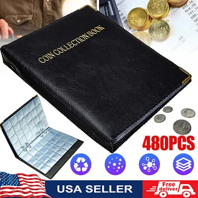 480 Coin Collection Book Holder Album Pockets Coins Display Money Storage Folder • $13.99