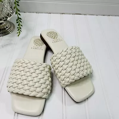 Vince Camuto Leather Quilted Slide Sandals Arissa Cream Ivory Size 6.5 • $28.99