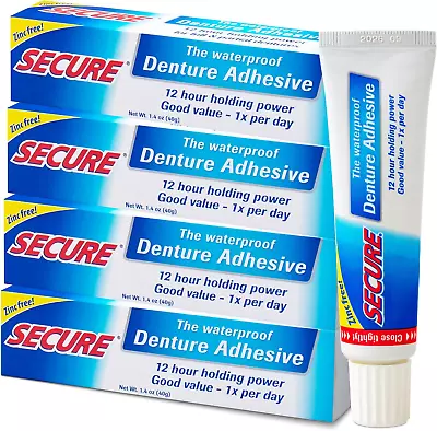 DENTURE ADHESIVE CREAM 1.4 Oz Secure Strong Bonding Waterproof PACK OF 4 • $37.95