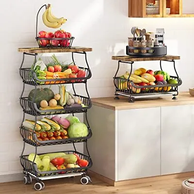 Fruit Basket For Kitchen With Wood Top 5 Tier Stackable Fruit And Vegetable Stor • $58.70