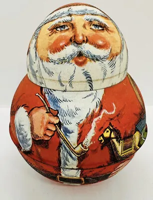 Vintage Bristol Ware Round Tin Santa Claus USA 1980 7in Roly Poly Christmas Deco • $18.99