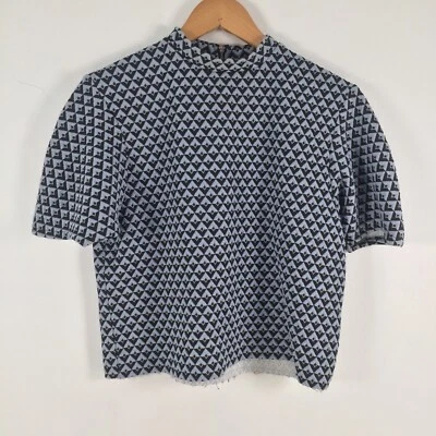 $19.95 • Buy Bershka Womens Blouse Top Size S Black Blue Geometric Short Sleeve Crop 016794