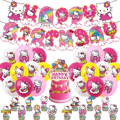 Hello Kitty Happy Birthday Party Supplies Decoration Banner Cake Topper Balloons • $20.69