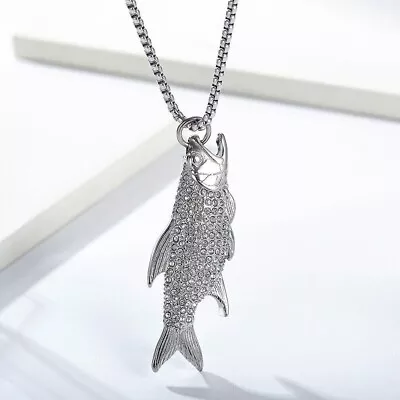 Mens Fish Pendant Gift 2.50Ct Round Cut Simulated Cluster 925 Silver Gold Plated • $202.93