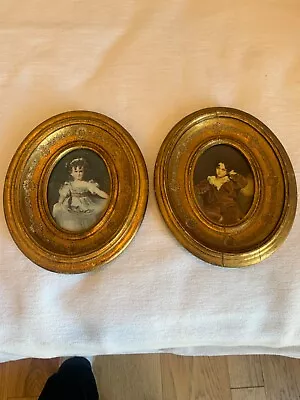 Vtg Made In Italy Marked Pair Of Oval Gold Gilt Pictures In Frames • $39.99