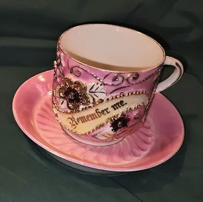 Vintage  Remember Me  Raised Decoration German Porcelain Demitasse Cup • $25