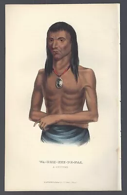 First Octavo Hand Colored McKenney & Hall Portrait Print WA-BISH-KEE-PE-NAS 1848 • $99.95
