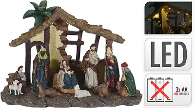 Large Resin LED Light Up Christmas Nativity Scene In Stable With 9 Figurines   • £49.99