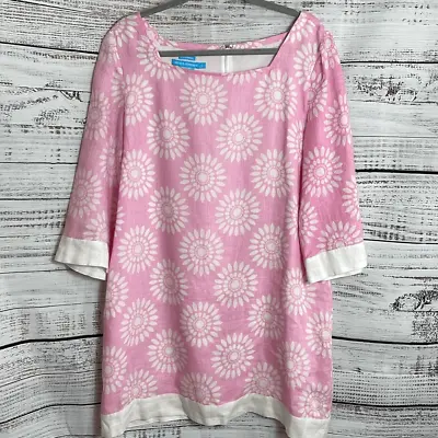 Island Company Chica Dress Womens Large Linen Shift Pink White • $27.30