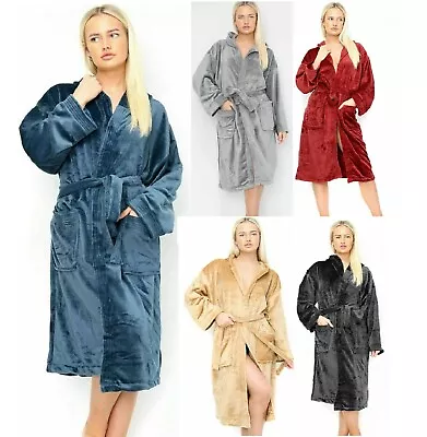 Mens Women Luxury Teddy Fleece Terry Towelling Hooded Bath Robe Dressing Towel • £9.99