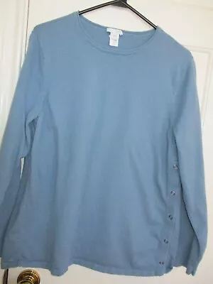 J Jill Blue Tunic Side Snaps Top 3/4 Sleeves Size Large Free Shipping • $11.99