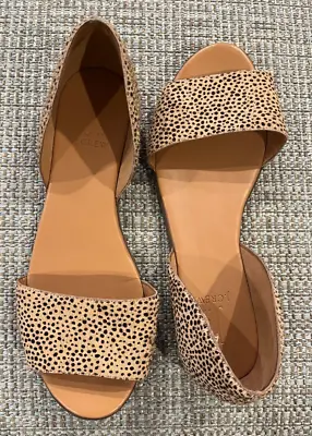 JCREW Morgan Leopard Calf Hair Peep-toe Flats Womens Size 8.5 Shoes EUC J Crew • $34.99