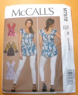 McCall's Pattern M7572 Misses' Pullover Tops With Sleeve/Neck Variations 6-14 UC • $7.99