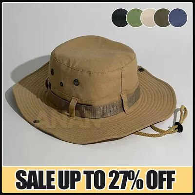 Men Women Outdoor Sun Hat Bucket Safari Bush Boonie Hiking Fishing Cap Wide Brim • £4.38