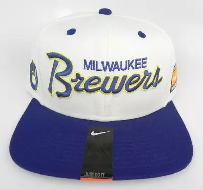 Milwaukee Brewers Baseball Mlb Script Vtg Snapback Nike Retro 2-tone Cap Hat Nwt • $29.95