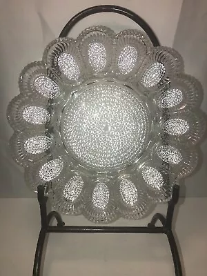 Vintage Deviled Egg Plate 11  Hobnail Clear Glass Dish Indiana Holds 15 Eggs • $14.99