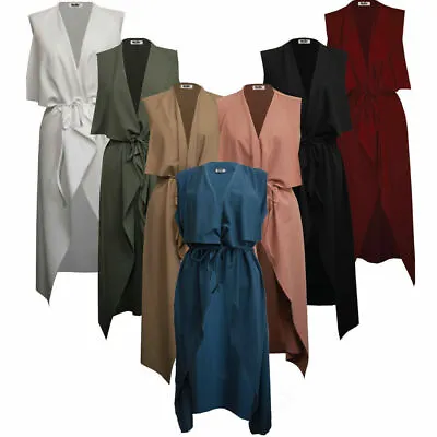 £9.99 • Buy Womens Ladies Maxi SLEEVELESS Waterfall Belted Duster Coat/ Jacket