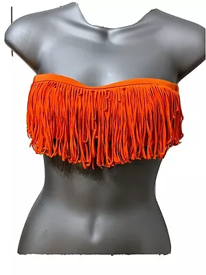 L Space Solid Orange Fringe Bright Bandeau Swimsuit Bathing Suit Top Size Small • $21