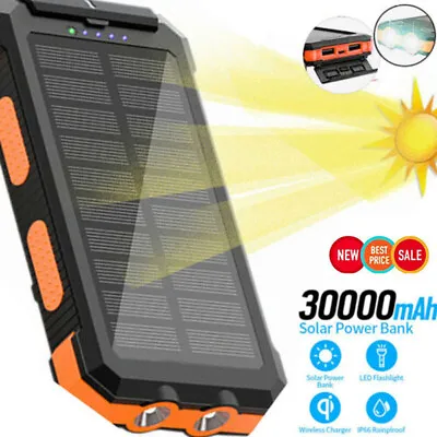 $23.89 • Buy Portable Solar Power Bank Battery Charger 2 USB LED For Mobile Phone 30000mAh