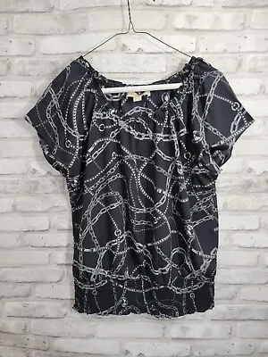 MICHAEL KORS Women’s Short Sleeve Cap Sleeve Black SIlver Faux Jewelry Look Med • $19.99