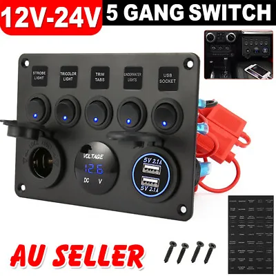 $27.25 • Buy 5 Gang 12V Switch Panel Control USB Charger ON-OFF Toggle Car Truck Marine Boat