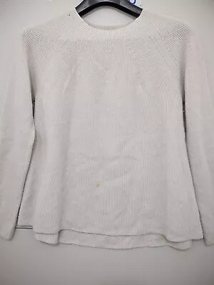 VINCE Sweater Womens L Beige Pullover 100% Cashmere Directional Ribbed Boat Neck • $25