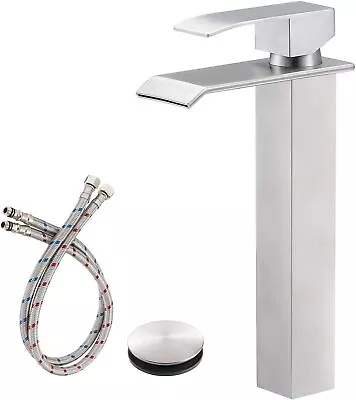 Brushed Nickel Bathroom Vessel Sink Faucet Single Handle Tall Waterfall Vanity • $59