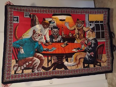 Cats Playing Poker Tapestry 1950's 58  X 38  • $100