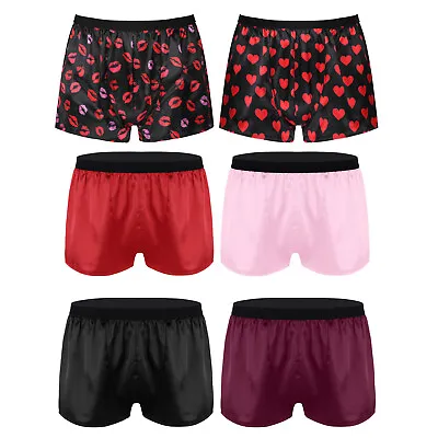 Men's Silk Satin Boxer Shorts Loose Underwear Lingerie Briefs Trunks Underpants • £7.35