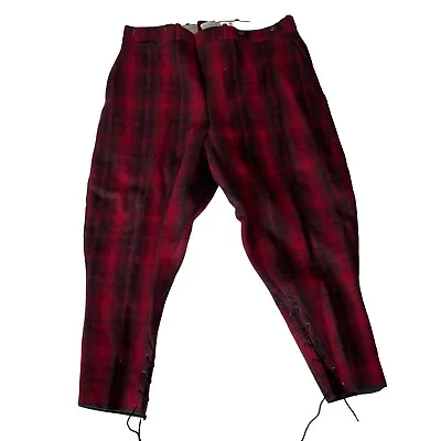 Vtg 1930s Woolrich Oxblood Mackinaw Plaid Hunting Pants Breeches Size 38 Waist • $71.24