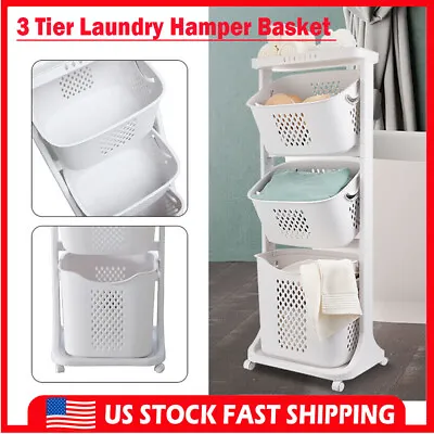$76.60 • Buy Laundry Hamper Basket Sorter Clothes Storage 3 Tier Organizer Shelf Rolling Cart