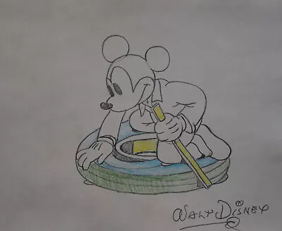 Rare Cartoon Drawing Production Cel Walt Disney Mickey Mouse Signed And Stamp • £184.05