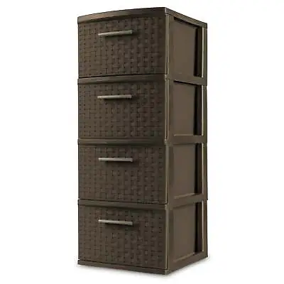 4 Drawer Wide Weave Tower Espresso White Storage Cabinet Organizer Dresser Box • $28.79