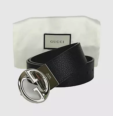 Gucci Auth Men 90 Cm 36 In Black Leather Belt Interlocking G Silver Buckle Bag • $257