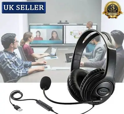 £11.79 • Buy USB Headphones With Microphone Noise Cancelling Headset For PC Skype Laptop UK
