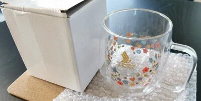 $27.95 • Buy RARE Singapore Airlines Double Wall Glass Coffee Cup Mug, NEW IN BOX Batik Motif