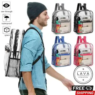 Heavy Duty Clear Backpack Waterproof Transparent Shoulder Bag SeeThrough Bookbag • $11.55