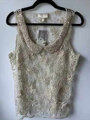 $15.12 • Buy Moulinette Soeurs Shirt Large Sheer Sleeveless Embellished Peter Pan Collar NWT 