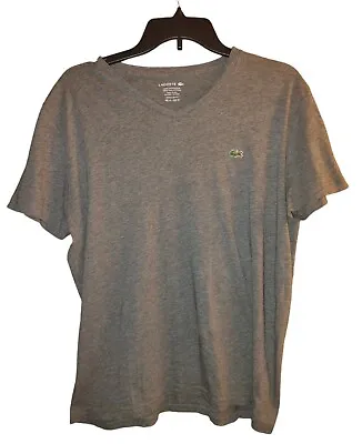 $19.99 • Buy LACOSTE Pima Cotton V-Neck T-Shirt Heather Grey Men's Sz 4 (US M)