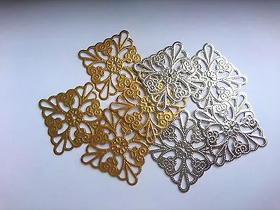 Small Metal Filigree Squares  Silver Or Gold Cardmaking 10 50 Or 100 • £2.60