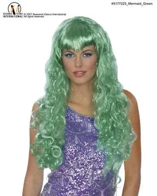 Adult Green Mermaid Mardi Gra Long Curly Wig Halloween Costume Mr177223 • $12.97