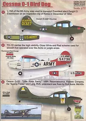 Print Scale Decals 1/72 CESSNA O-1 BIRD DOG • $25.39