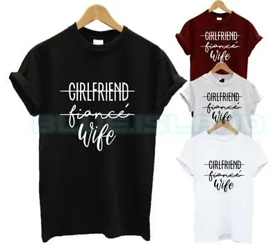 Girlfriend Fiance Wife T Shirt Wifey Hubby Wedding Ring Husband Couple Fashion • £6.99